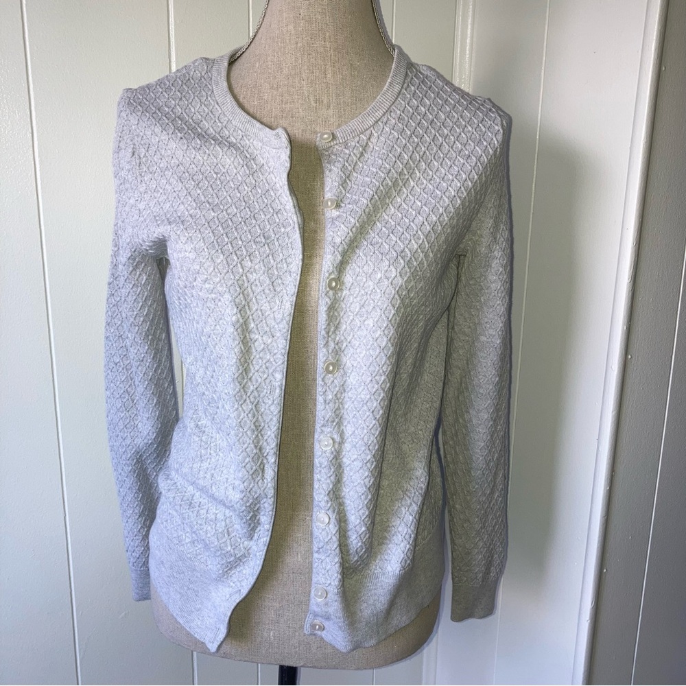 Lands' End Light Gray Textured Cardigan